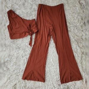 Free People Asymmetric Top And Flare Pants Coord Set In Terracotta Women's Large
